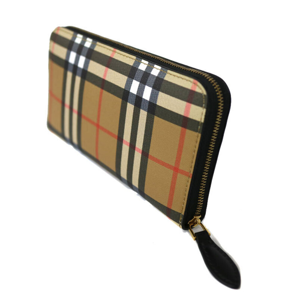 Burberry Wallet Zip Around Brown Beige Check Canvas